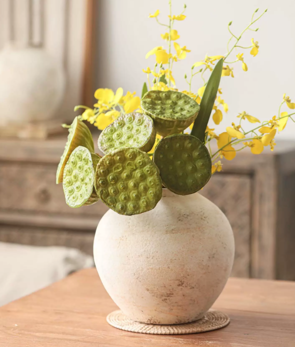 QFkris Works of Art of Earthenware, Handmade Distressed Textured Earthen Vase, Large Round Matte Ceramic Pot, Rustic Farmhouse Earthenware Flower Vase for Floor Table Decor