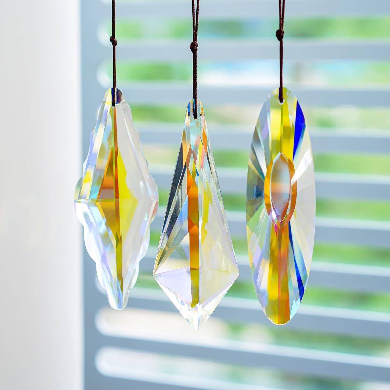 YU FENG 3 Pack Crystal Rainbow Prism Suncatchers for Window – AB Glass Hanging Light Catcher Decor for Home & Garden, 5'' / 120mm