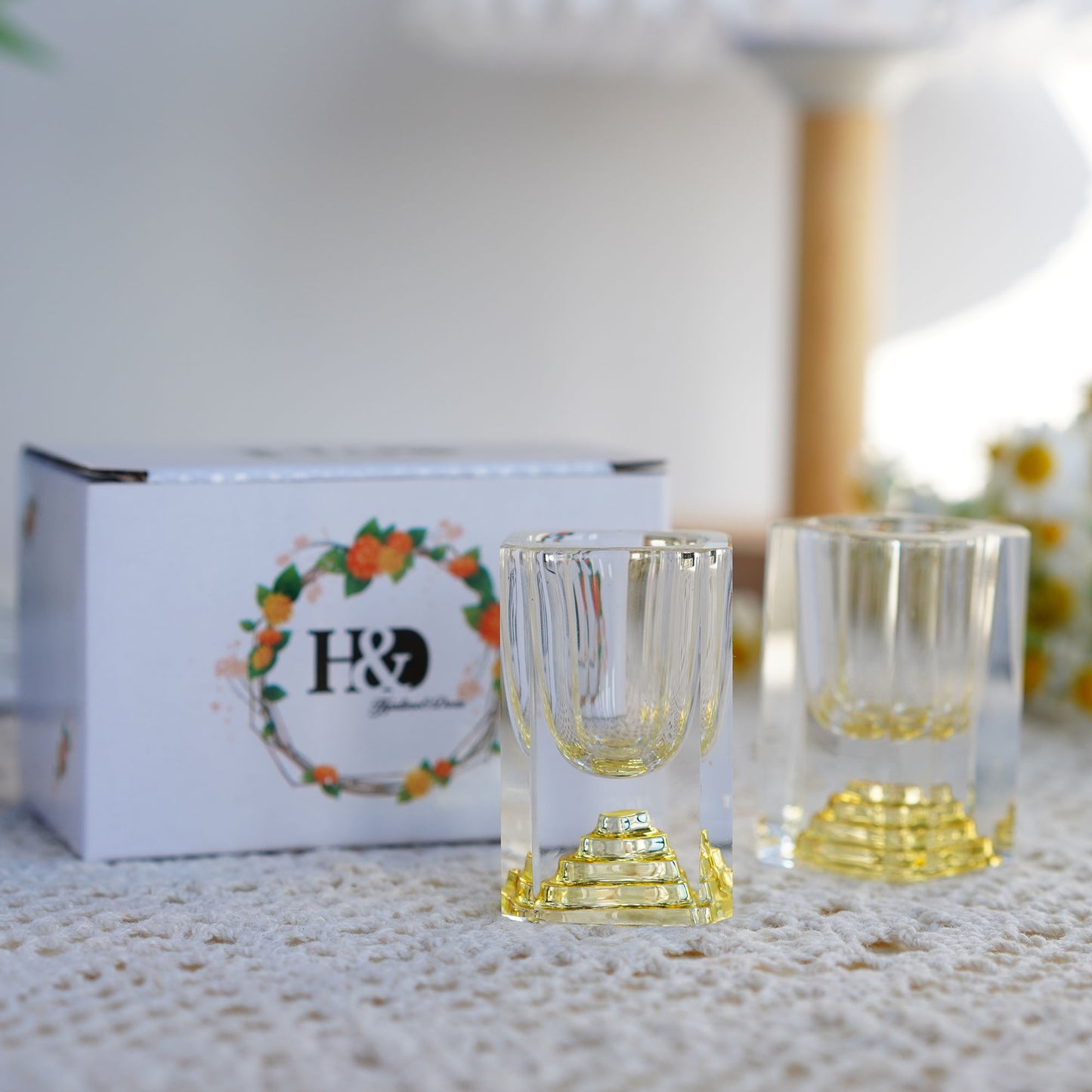 H&D HYALINE & DORA Set of 2 Glass Wine Cup -Little Wine Glass Stemless - Whiskey Gift