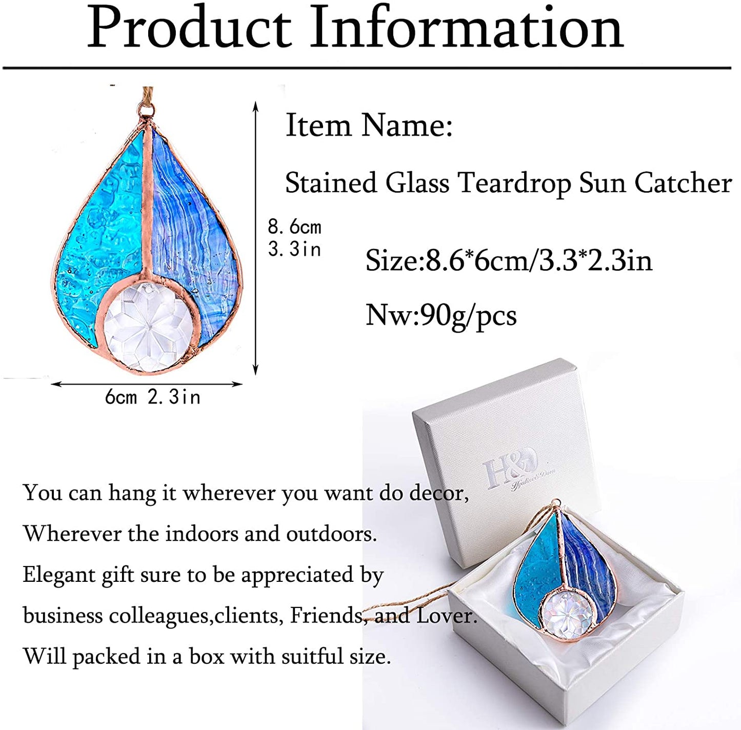 H&D HYALINE & DORA Colorful Teardrop Stained Glass Windows hangings Suncatchers Art