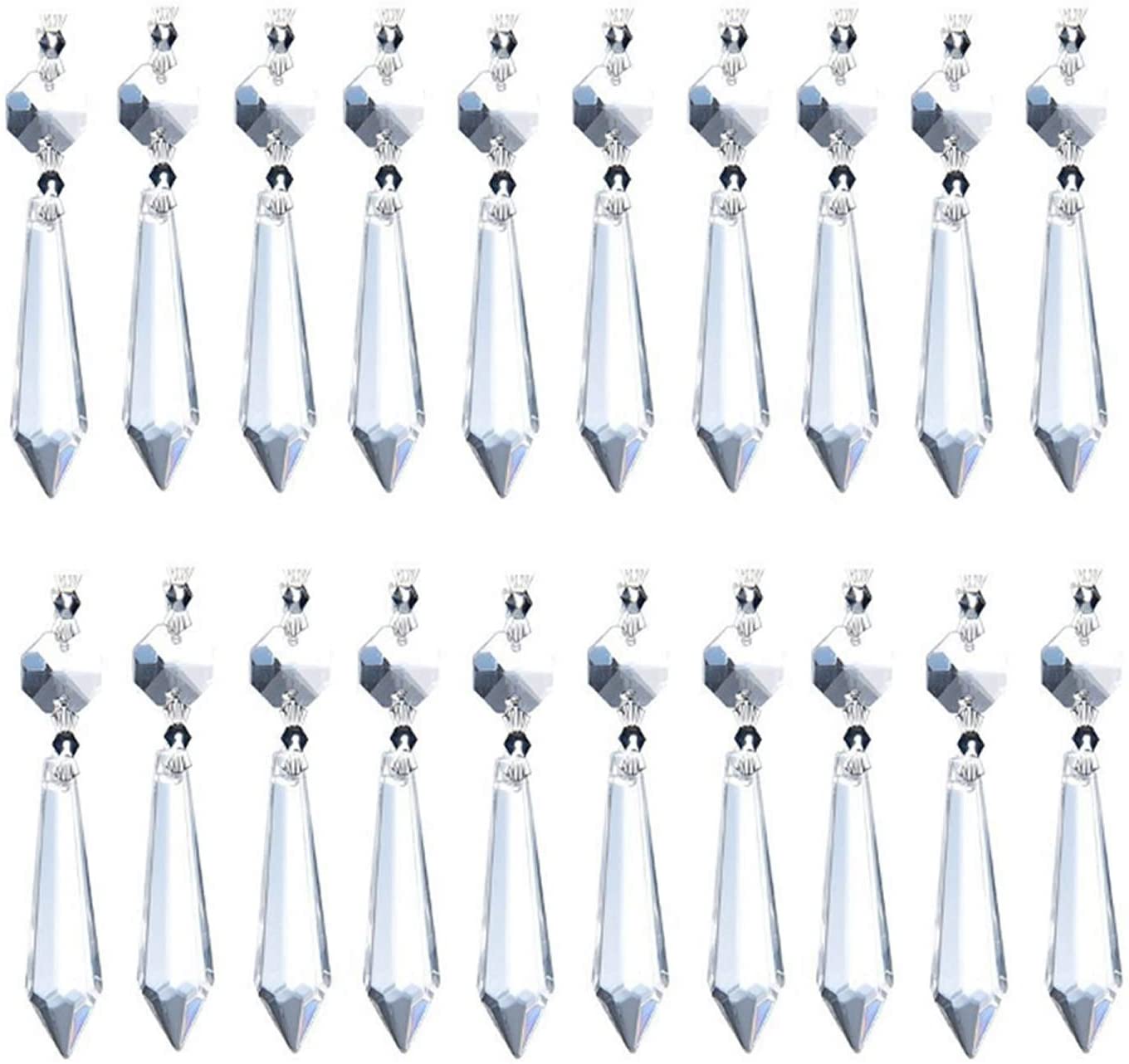 H&D HYALINE & DORA 20PCS 55mm Clear Chandelier Icicle Crystal Prisms Lamp Decoration