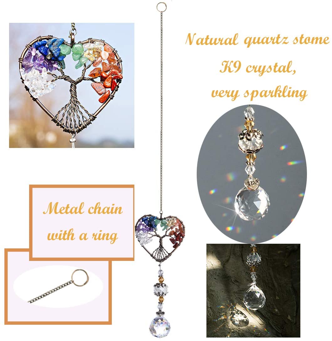 H&D HYALINE & DORA Suncatcher Window Hanging Tree of Life Heart Shaped Crystal Ball Prism Drop Pendant