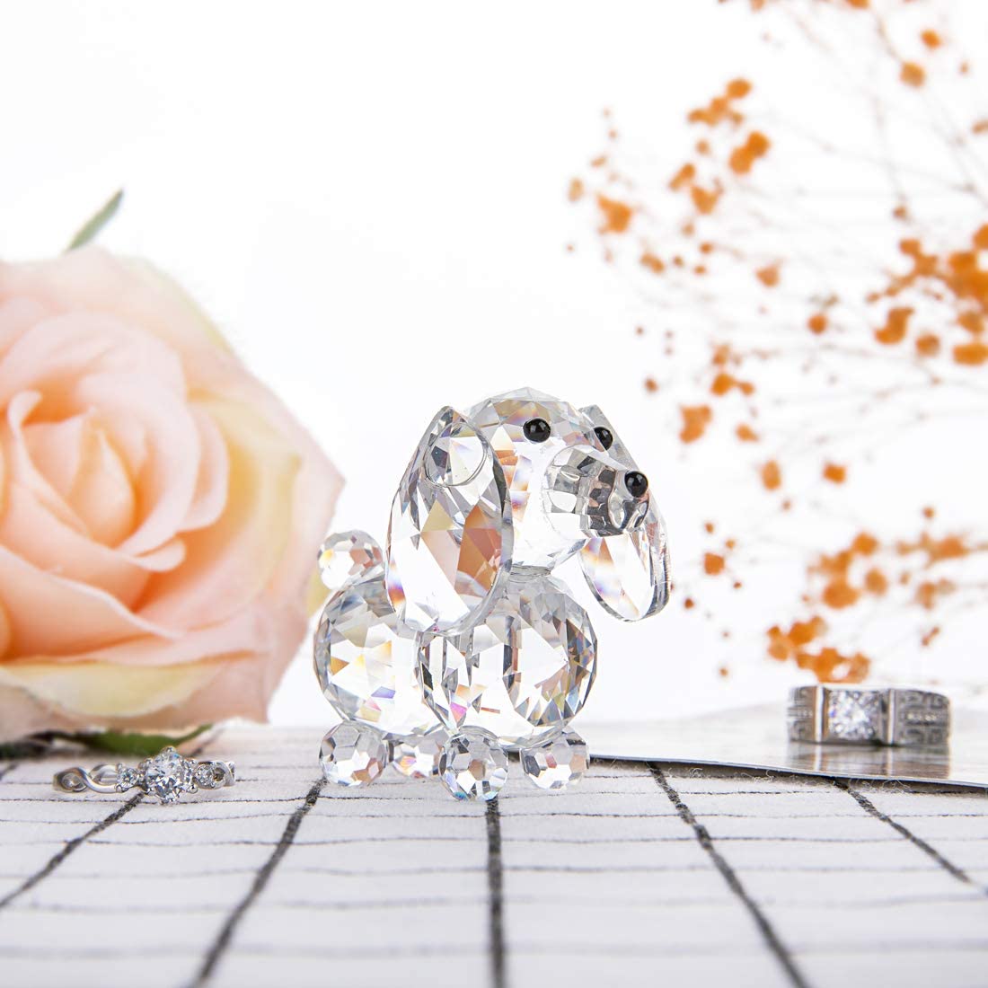 H&D HYALINE &DORA Crystal Dog Figurine Collection Glass Ornament Statue Animal Collectible