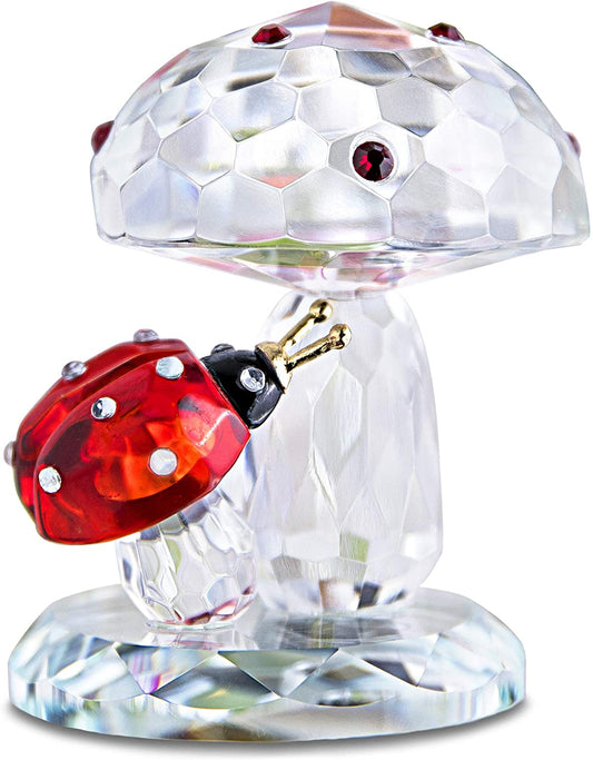 H&D HYALINE & DORA Crystal Ladybug Figurine on Mushroom Figurine Home Table Decor Collectible