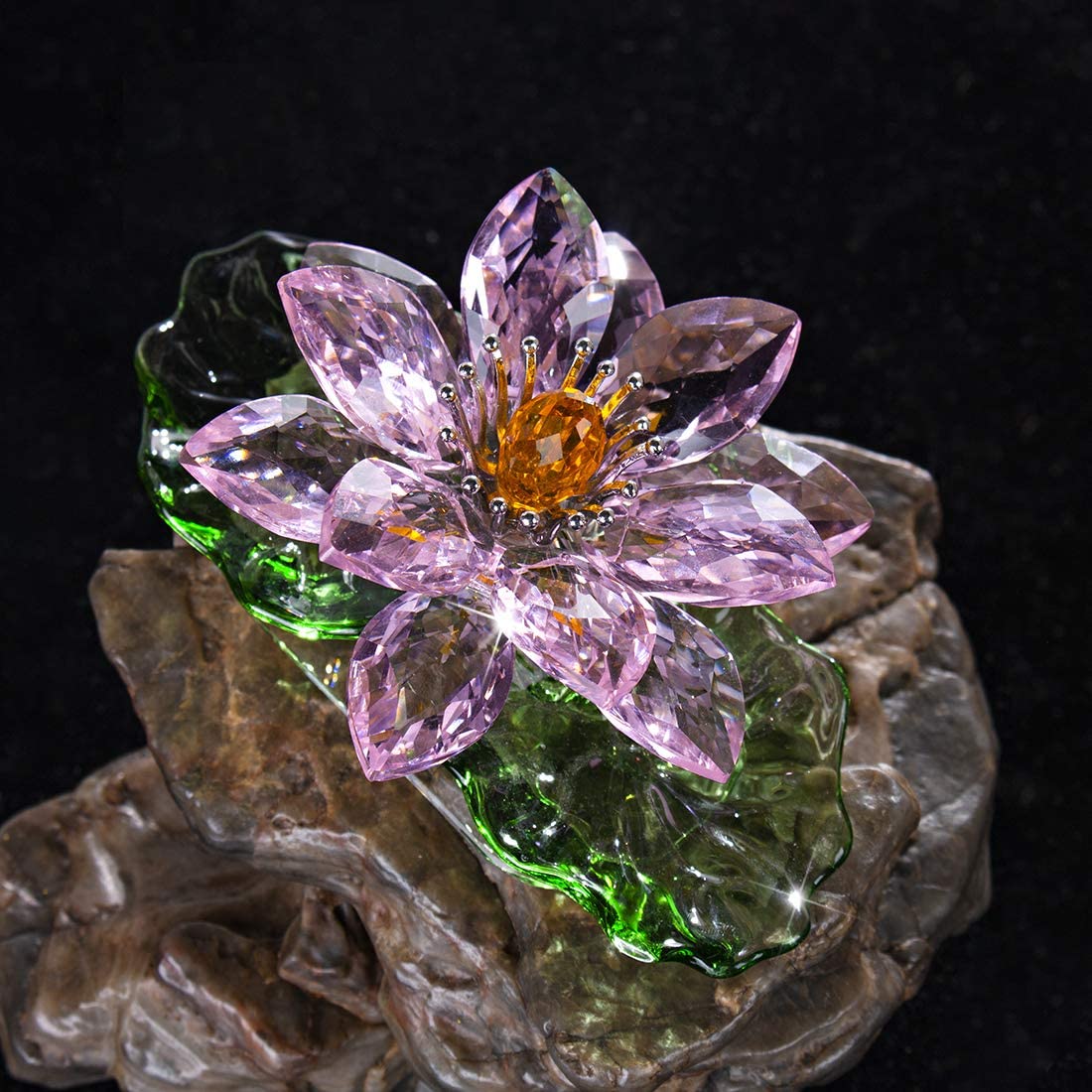 H&D HYALINE & DORA Pink Sparkle Crystal Reflection Crystal Lotus Flower