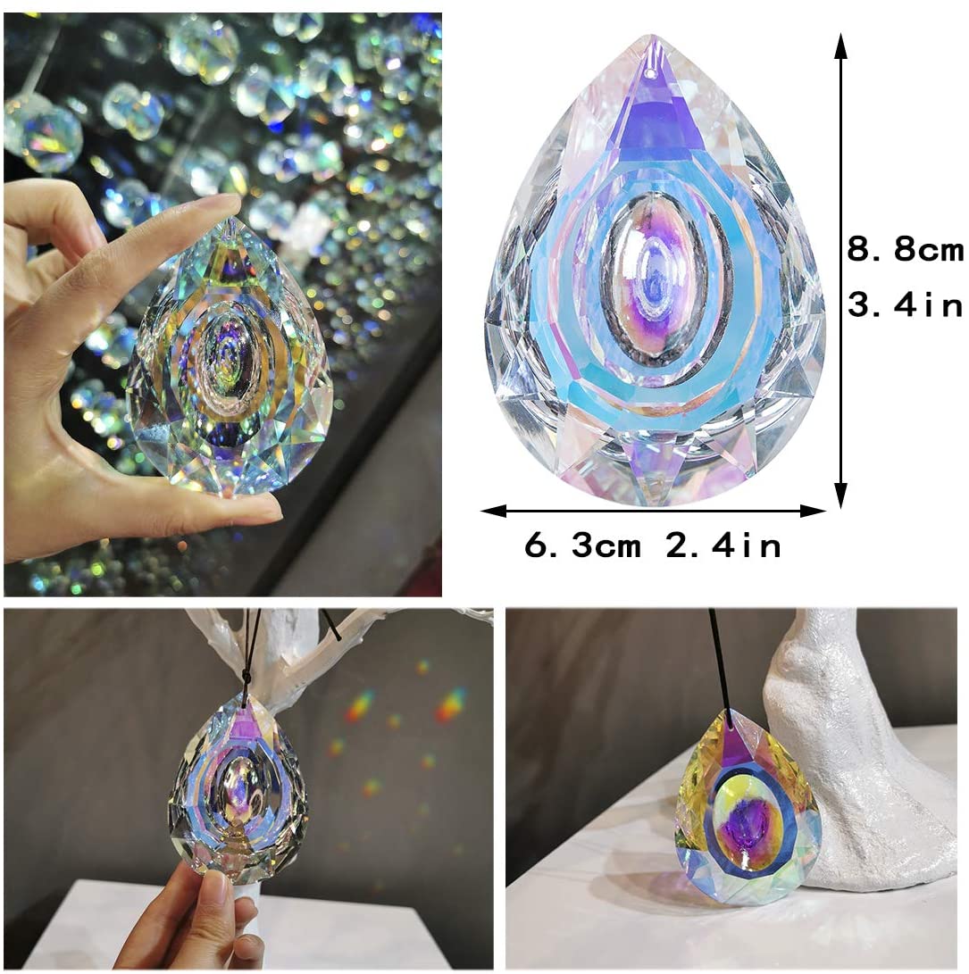 H&D HYALINE & DORA 89mm/3.5in Hanging Chandelier Crystals Prisms for Window Suncatchers Rainbow Maker Pendants Holiday Decorations Christmas Tree Decor