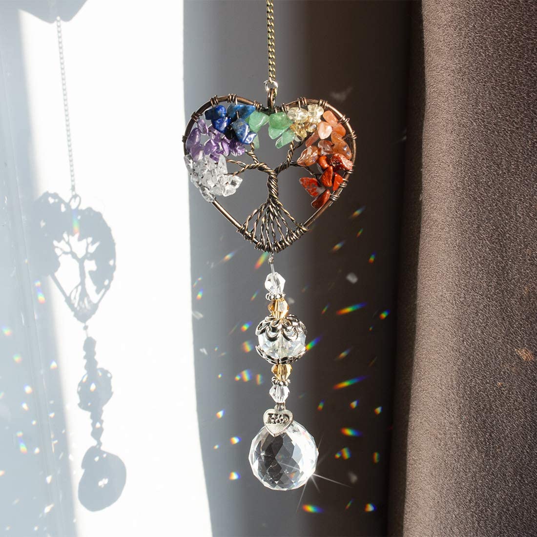 H&D HYALINE & DORA Suncatcher Window Hanging Tree of Life Heart Shaped Crystal Ball Prism Drop Pendant