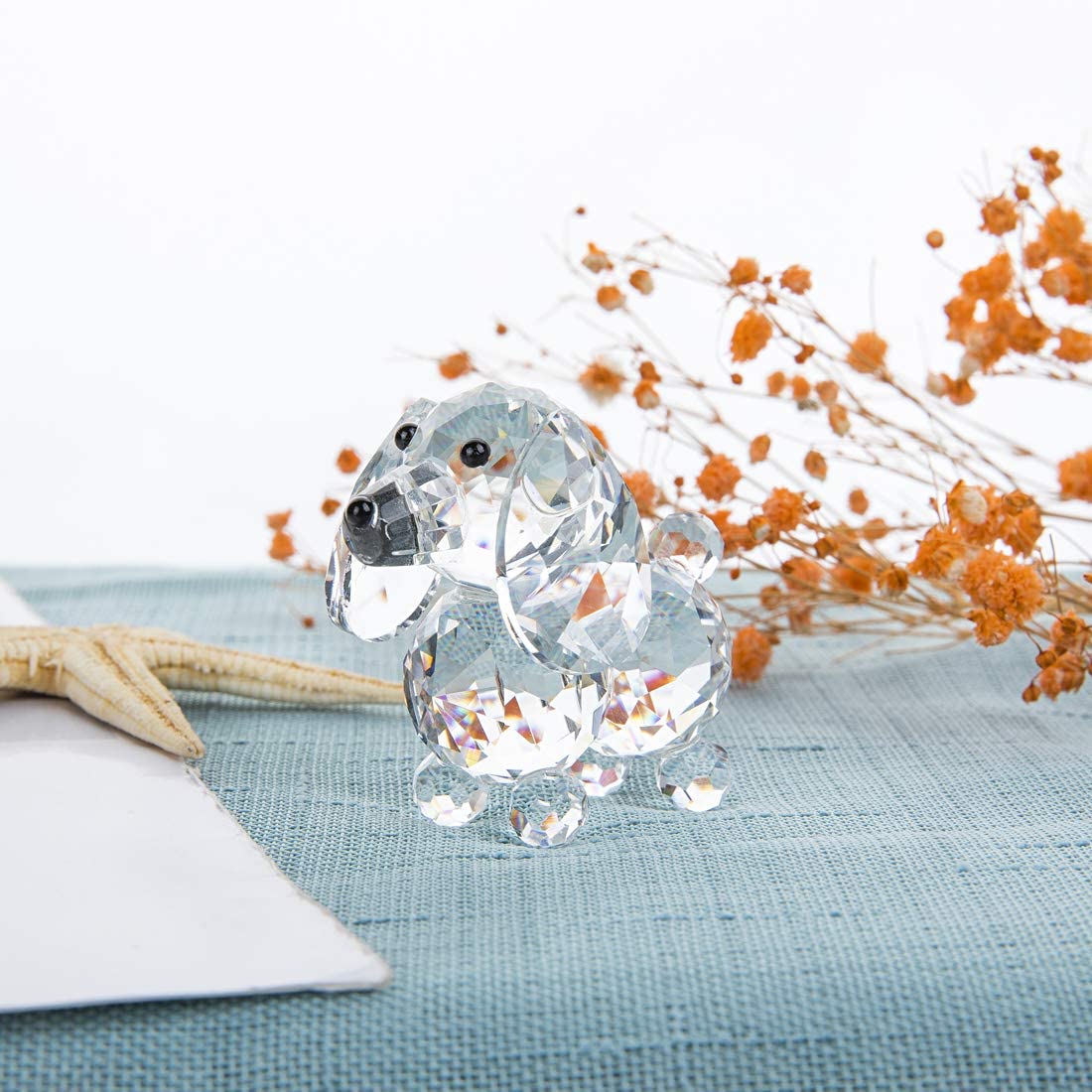 H&D HYALINE &DORA Crystal Dog Figurine Collection Glass Ornament Statue Animal Collectible