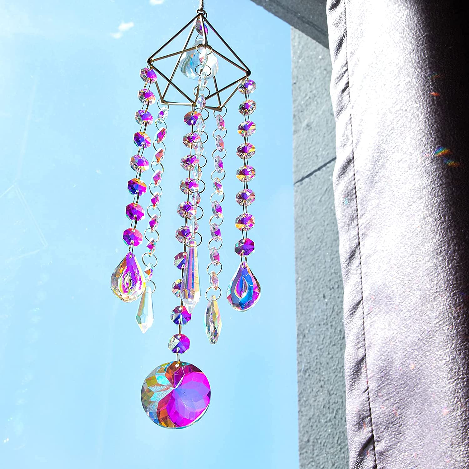 H&D HYALINE & DORA Set 7 Crystal Rainbow Suncatcher Glass Bead Chain  Fengshui Hanging Pendant for Window Garden Party