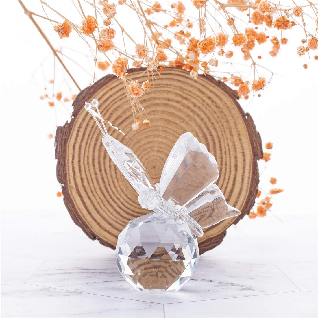 H&D HYALINE & DORA Crystal Flying Butterfly with Crystal Ball Base Animal Collectible Figurine
