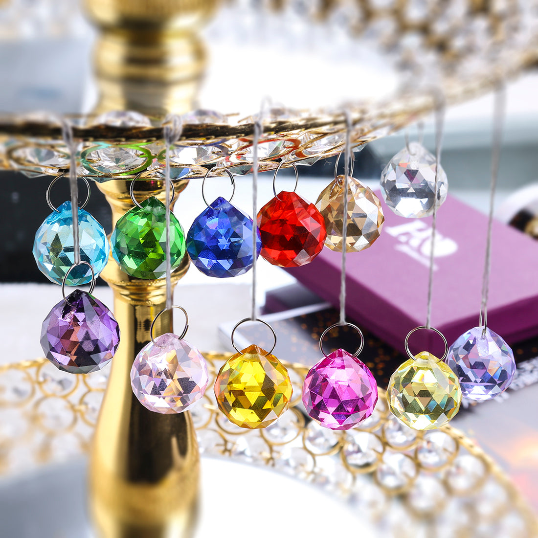 H&D HYALINE & DORA 20mm Multi-Color Crystal Ball Prism Feng Shui Faceted Decorating,Pack of 12