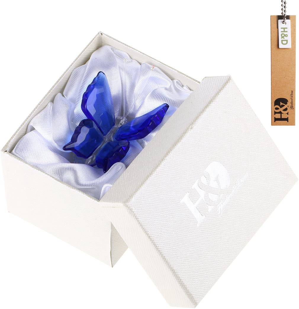 H&D HYALINE & DORA Crystal Flying Butterfly with Crystal Ball Base Figurine Animal Collectible (Blue)