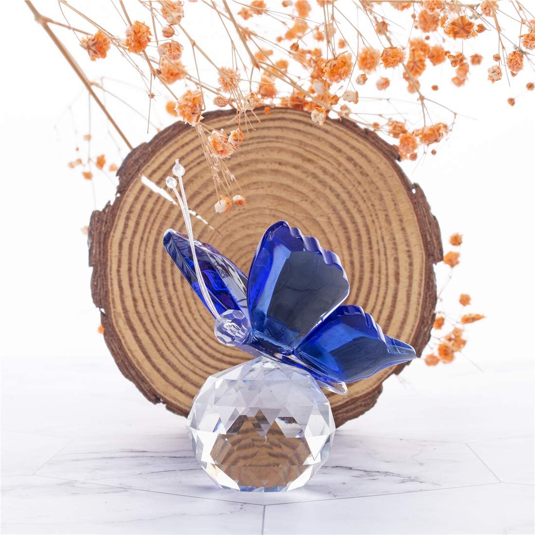 H&D HYALINE & DORA Crystal Flying Butterfly with Crystal Ball Base Figurine Animal Collectible (Blue)