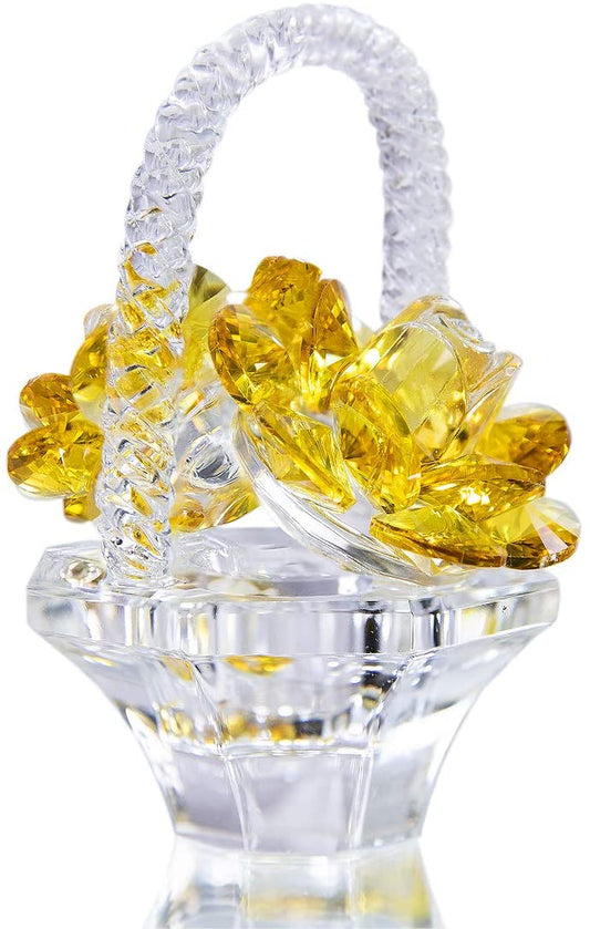 H&D HYALINE & DORA Crystal Flower Basket Figurine Collectible Home Decor Tabletop Gift