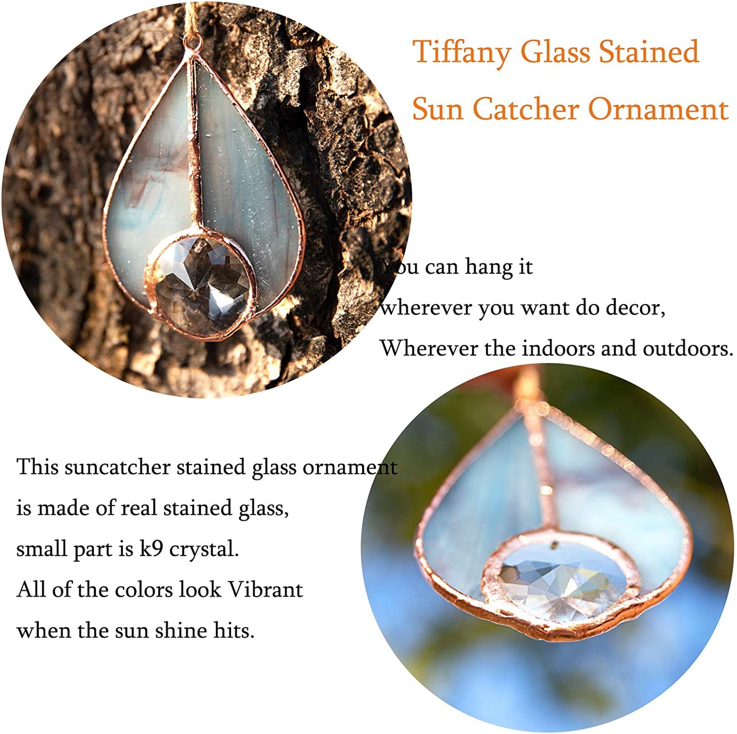 H&D HYALINE & DORA Art Stained Glass Suncatcher Teardrop Ornament, Suncatchers Hang for Window Wedding Party