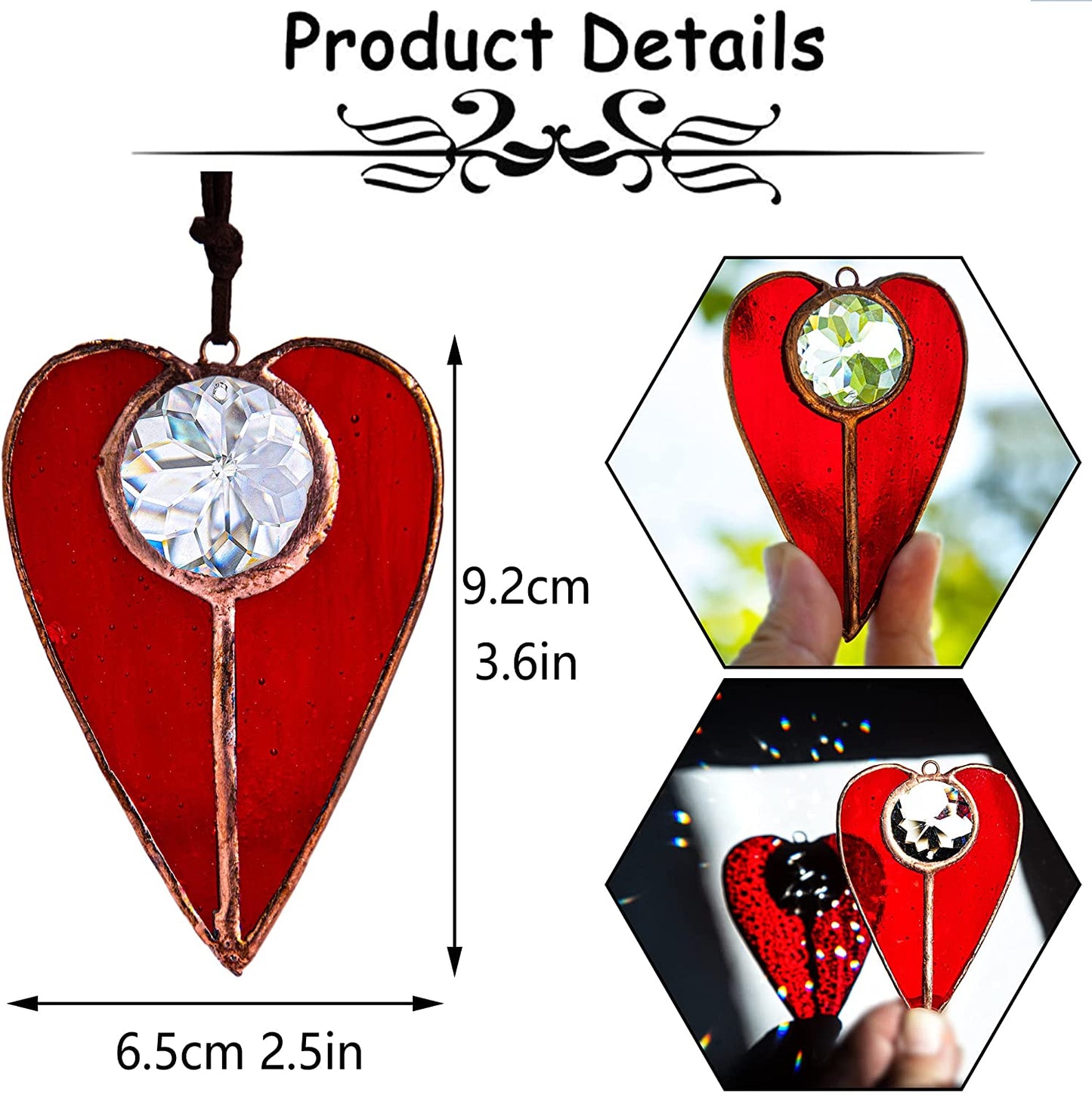 H&D HYALINE & DORA Heart Stained Glass Crystal Suncatcher Art Glass Window Hangings