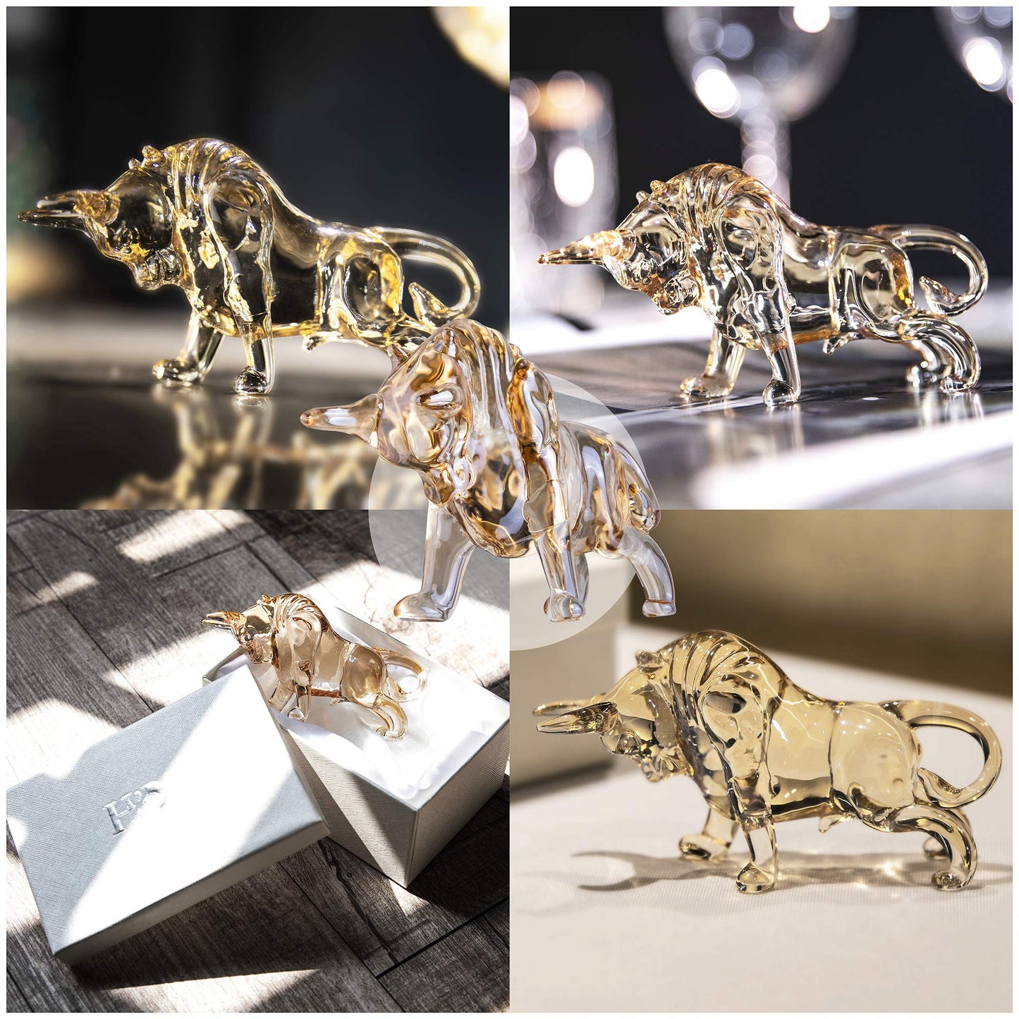 H&D HYALINE & DORA FengShui Crystal Statues Wall Street Bull Figurine Sculpture Christmas Gift