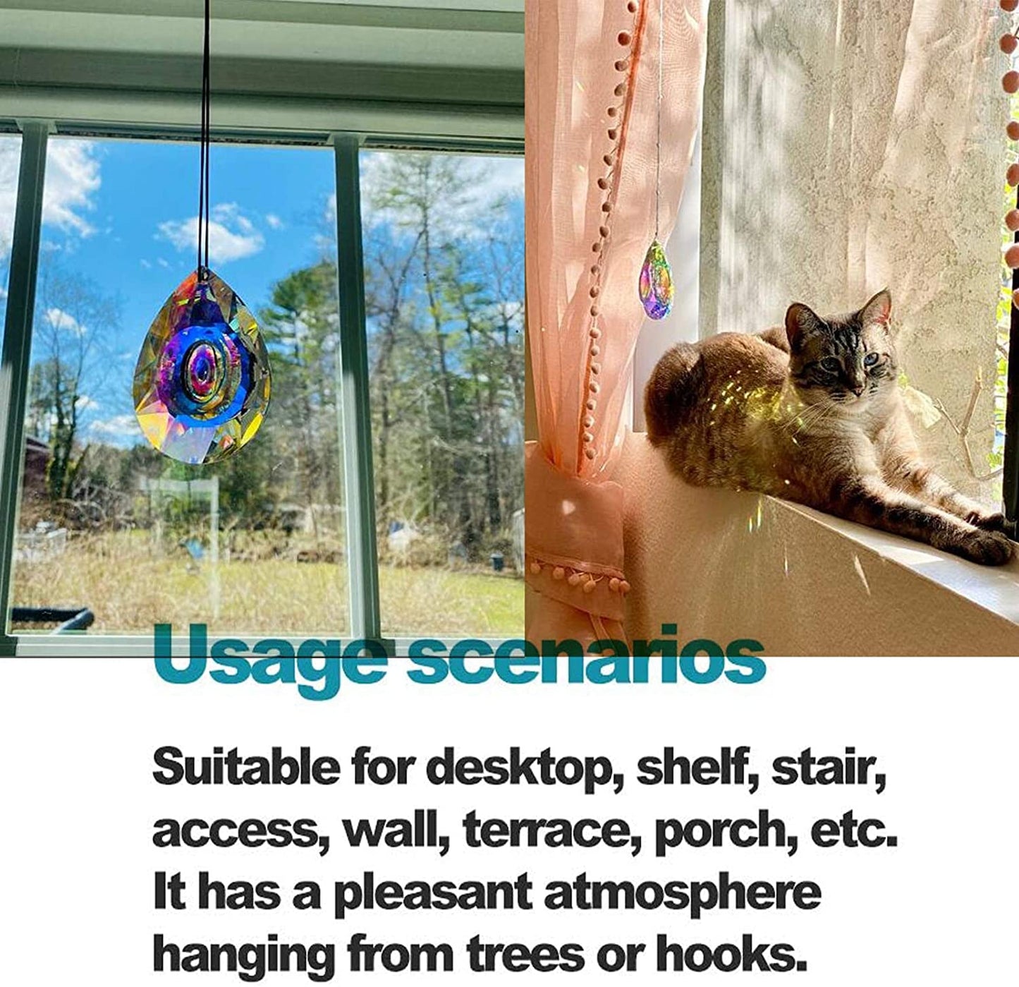 H&D HYALINE & DORA 89mm/3.5in Hanging Chandelier Crystals Prisms for Window Suncatchers Rainbow Maker Pendants Holiday Decorations Christmas Tree Decor