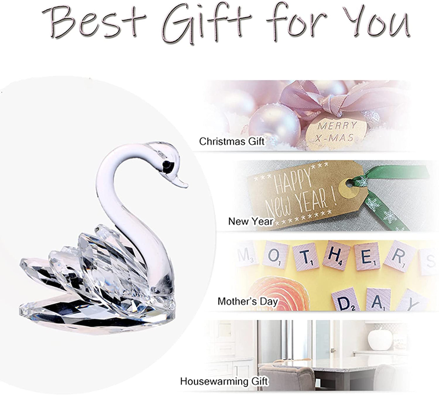 H&D HYALLINE & DORA Crystal Swan Figurine Collection Paperweight Table Centerpiece Ornament