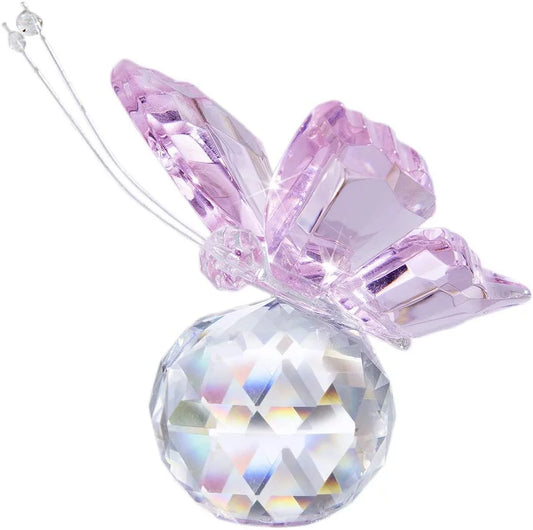 H&D HYALINE & DORA Pink Crystal Flying Butterfly Figurine with Crystal Ball Base Collection