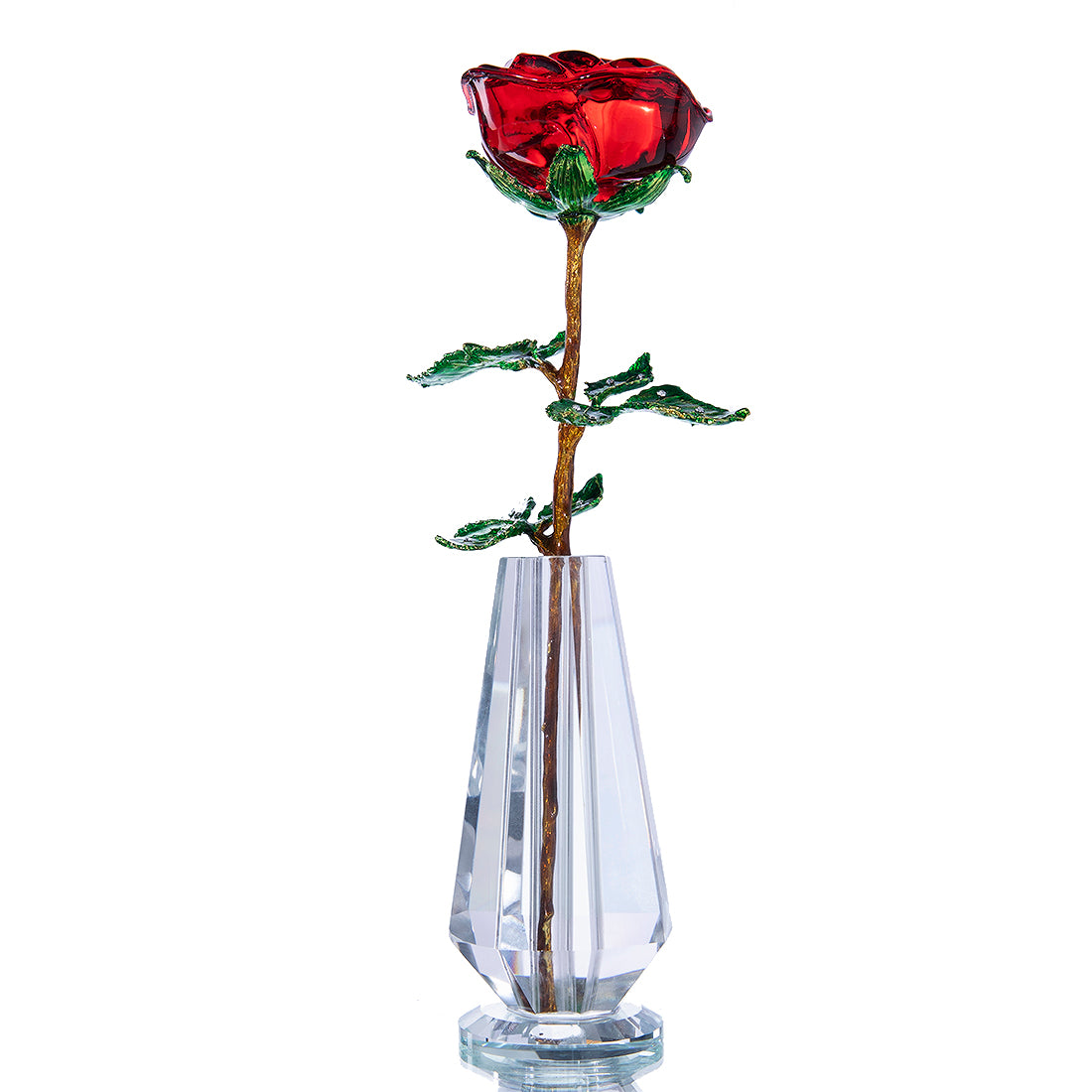 HDCRYSTALGIFTS Crystal Rose Flower Glass Pink and Rose Red Flower with  Green Leaves for Wedding Anniversary/Wife, Romantic Forever Gifts for Her