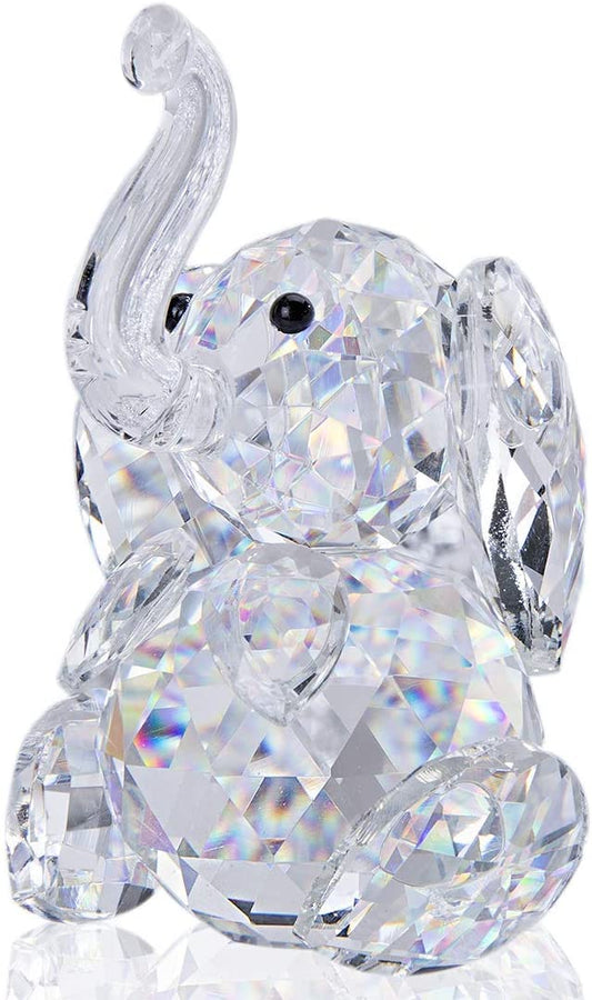 H&D HYALINE & DORA Crystal Elephant Figurine Collection Cut Glass Statue Animal Collectible