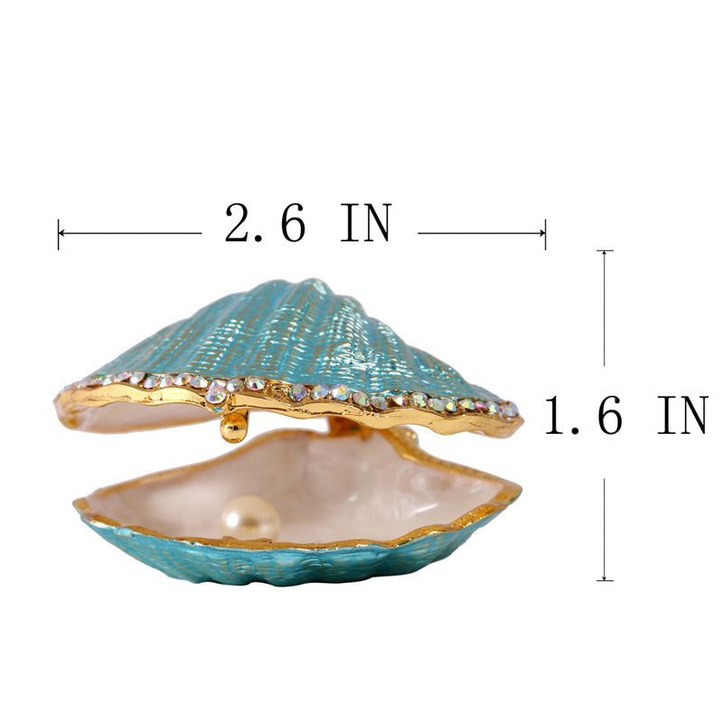 H&D HYALINE & DORA Hand-painted Metal Glass Trinket Box Ring Holder Small Seashell Figurine Collectible Table Centerpiece