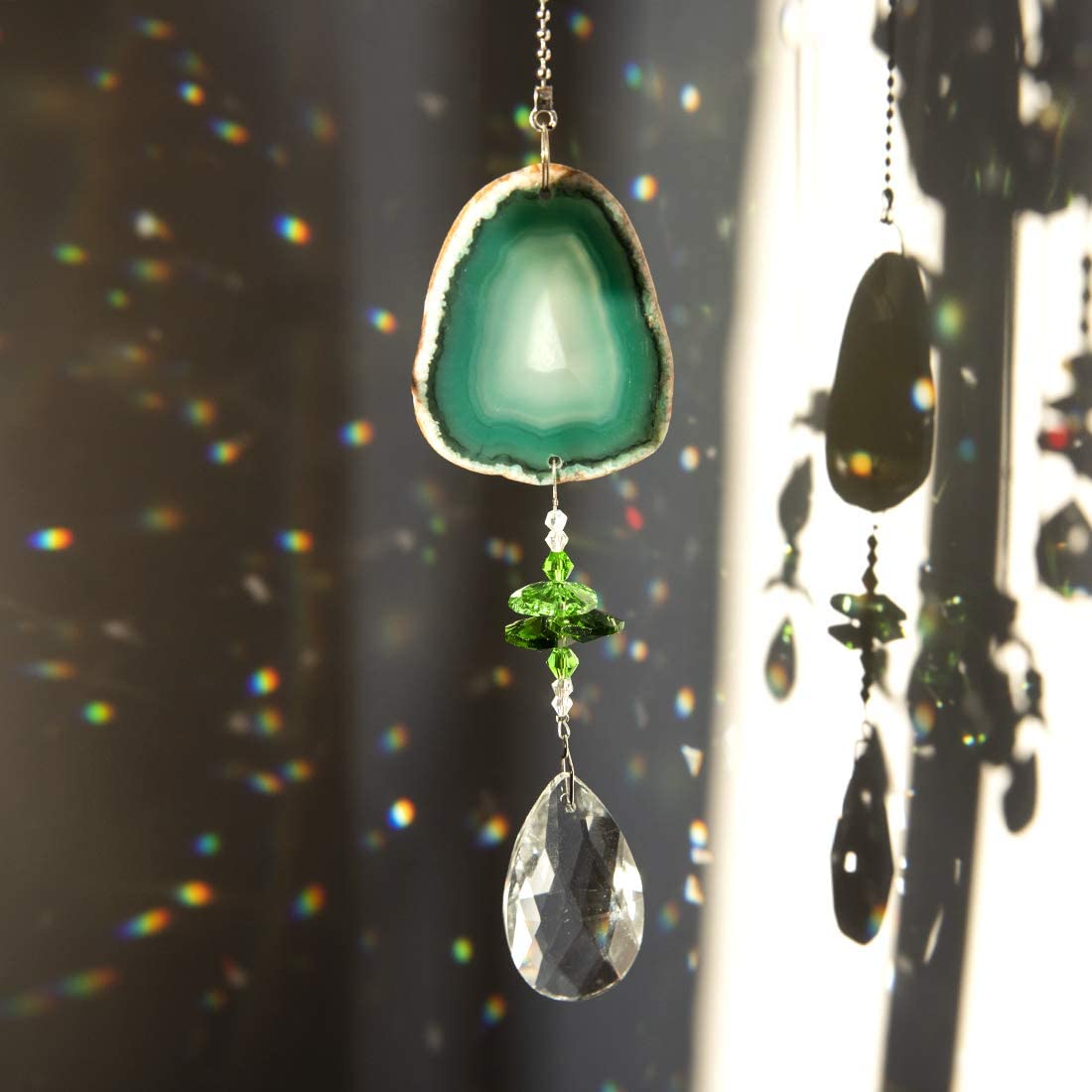 H&D HYALINE & DORA Hanging Crystal Suncatchers Pendants - Natural Agate Slices Christmas Decorations