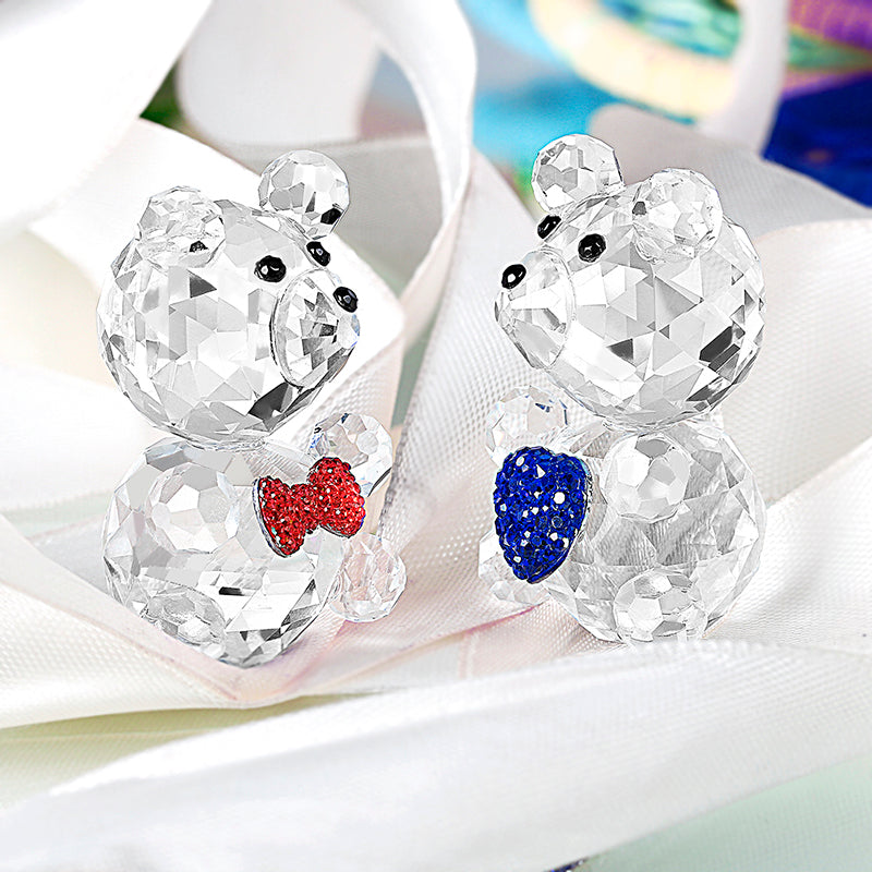 H&D HYALINE & DORA Crystal Animal Figurines Collectible Glass Couple Bears Ornament Miniature