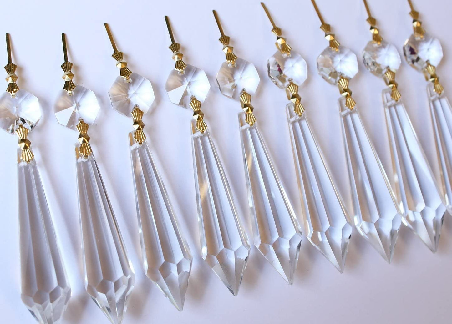 H&D HYALINE & DORA 15pcs Large Crystal Chandelier Icicle U-Drop Prism Lamp Part Brass Connector