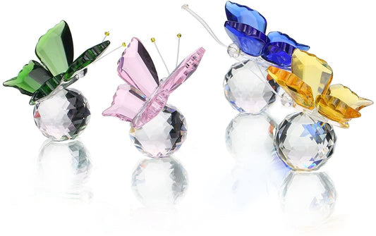 H&D HYALINE & DORA 4pcs Crystal Flying Butterfly with Crystal Ball Base Figurine Collection