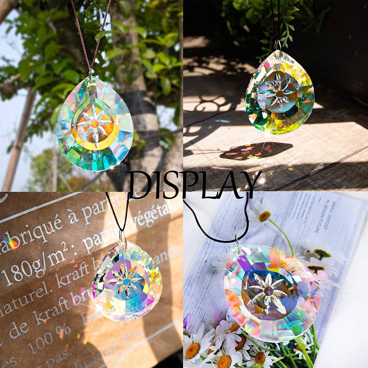 H&D HYALINE & DORA 3in Crystal Rainbow Sun Catcher Window Glass Drop Pendant
