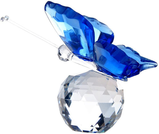 H&D HYALINE & DORA Crystal Flying Butterfly with Crystal Ball Base Figurine Animal Collectible (Blue)
