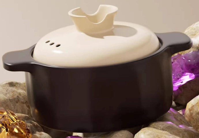 KANPURA Crockery Pots, 1.5L Ceramic Casserole Pot with Lid & Double Handles, Heat Resistant Clay Pot for Soup, Stew and Braised Food