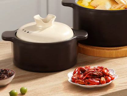 KANPURA Crockery Pots, 1.5L Ceramic Casserole Pot with Lid & Double Handles, Heat Resistant Clay Pot for Soup, Stew and Braised Food