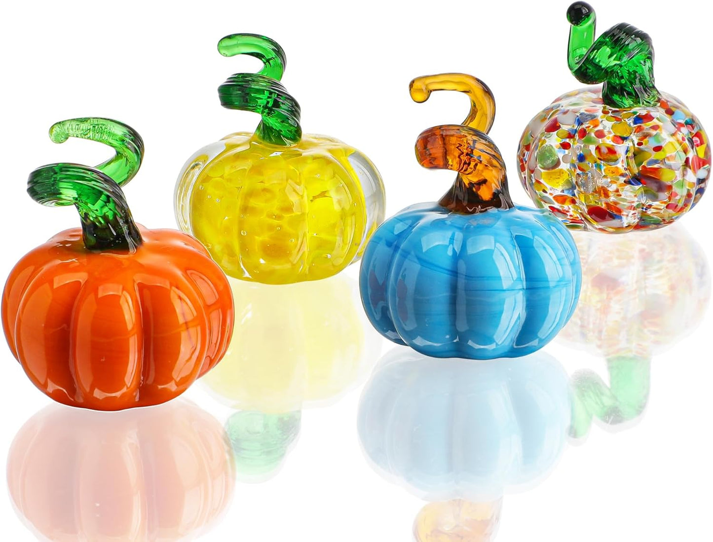 H&D HYALINE & DORA 4pcs Blown Glass Pumpkin Figurines Table Accent for Fall & Harvest, Mini Crystal Halloween Pumpkin Fall Decorations for Home Thanksgiving