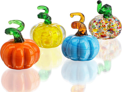 H&D HYALINE & DORA 4pcs Blown Glass Pumpkin Figurines Table Accent for Fall & Harvest, Mini Crystal Halloween Pumpkin Fall Decorations for Home Thanksgiving