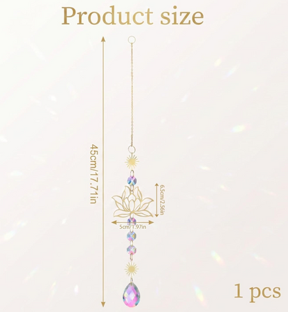 QFkris Works of Art of Crystal, Gold Metal Lotus Suncatcher Hanging Ornament, Iridescent Prism Crystal Window Sun Catcher, Boho Light Refraction Wall Art Decor