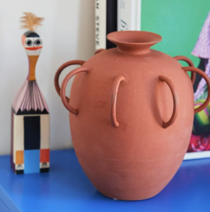 KANPURA Works of art of terra cotta, Multi Handle Raw Terra Cotta Crockery Pot, Handmade Rough Textured Clay Flower Jar, Wabi-Sabi Rustic Terra Cotta Floor Table Decor Vase