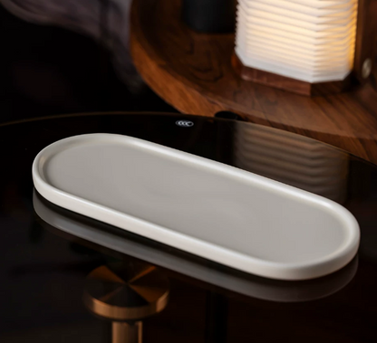 QFkris Ceramic Crockery Tray, Smooth Gloss Oval Porcelain Organizer Tray, Long Decorative Crockery Tray for Jewelry Coffee Table Storage