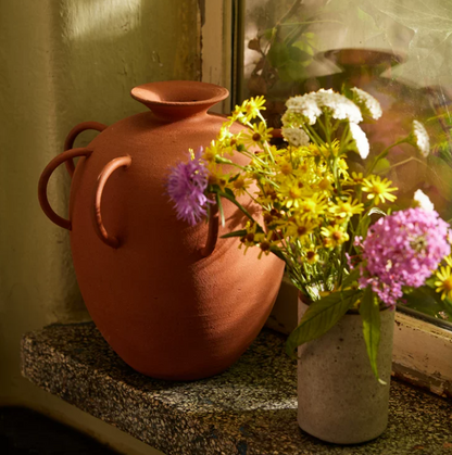 KANPURA Works of art of terra cotta, Multi Handle Raw Terra Cotta Crockery Pot, Handmade Rough Textured Clay Flower Jar, Wabi-Sabi Rustic Terra Cotta Floor Table Decor Vase