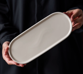 QFkris Ceramic Crockery Tray, Smooth Gloss Oval Porcelain Organizer Tray, Long Decorative Crockery Tray for Jewelry Coffee Table Storage
