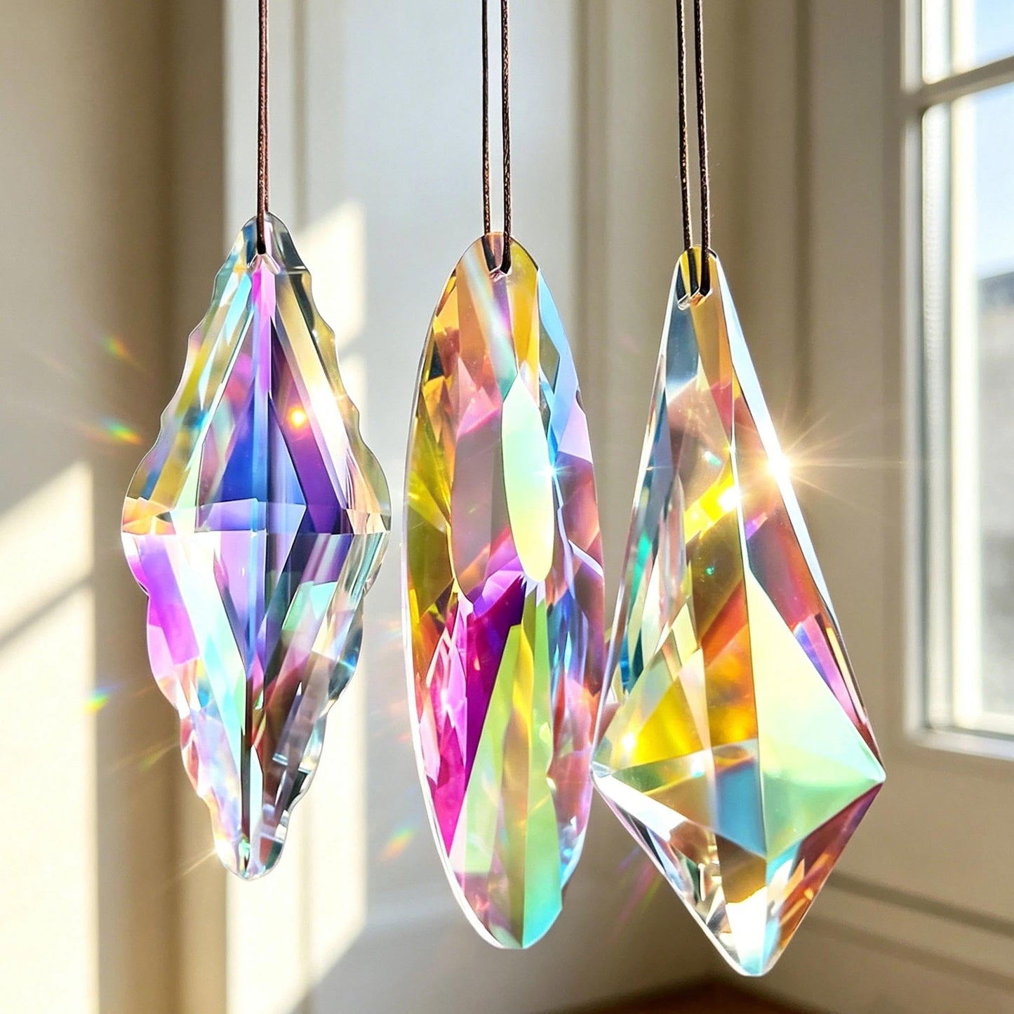 YU FENG 3 Pack Crystal Rainbow Prism Suncatchers for Window – AB Glass Hanging Light Catcher Decor for Home & Garden, 5'' / 120mm