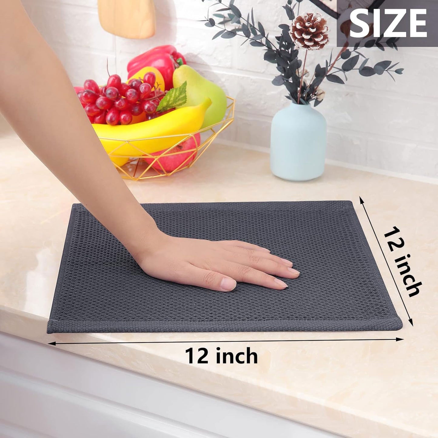 suncatcher 100% Cotton Waffle Weave Kitchen Dish Cloths, Ultra Soft Absorbent Quick Drying Dish Towels, 12 x 12 Inches, 6-Pack, Mixed Color