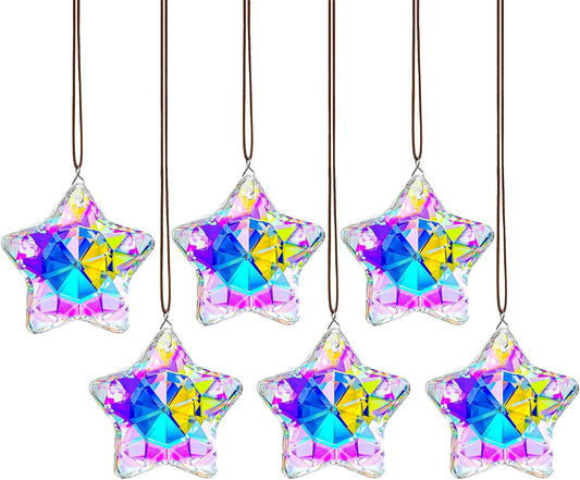 H&D HYALINE & DORA Set of 6 Crystal Stars Ornaments 1.8" Star Prisms Xmas Tree Decorations Crystal Hanging Ornament for Wedding Party Home Decor (AB Color)