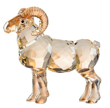 KANPURA Ornaments of crystal, Champagne Crystal Aries Ram Figurine, Multi-Faceted Crystal Sheep Statue, Hand Polished Animal Crystal Ornament for Home Tabletop Display