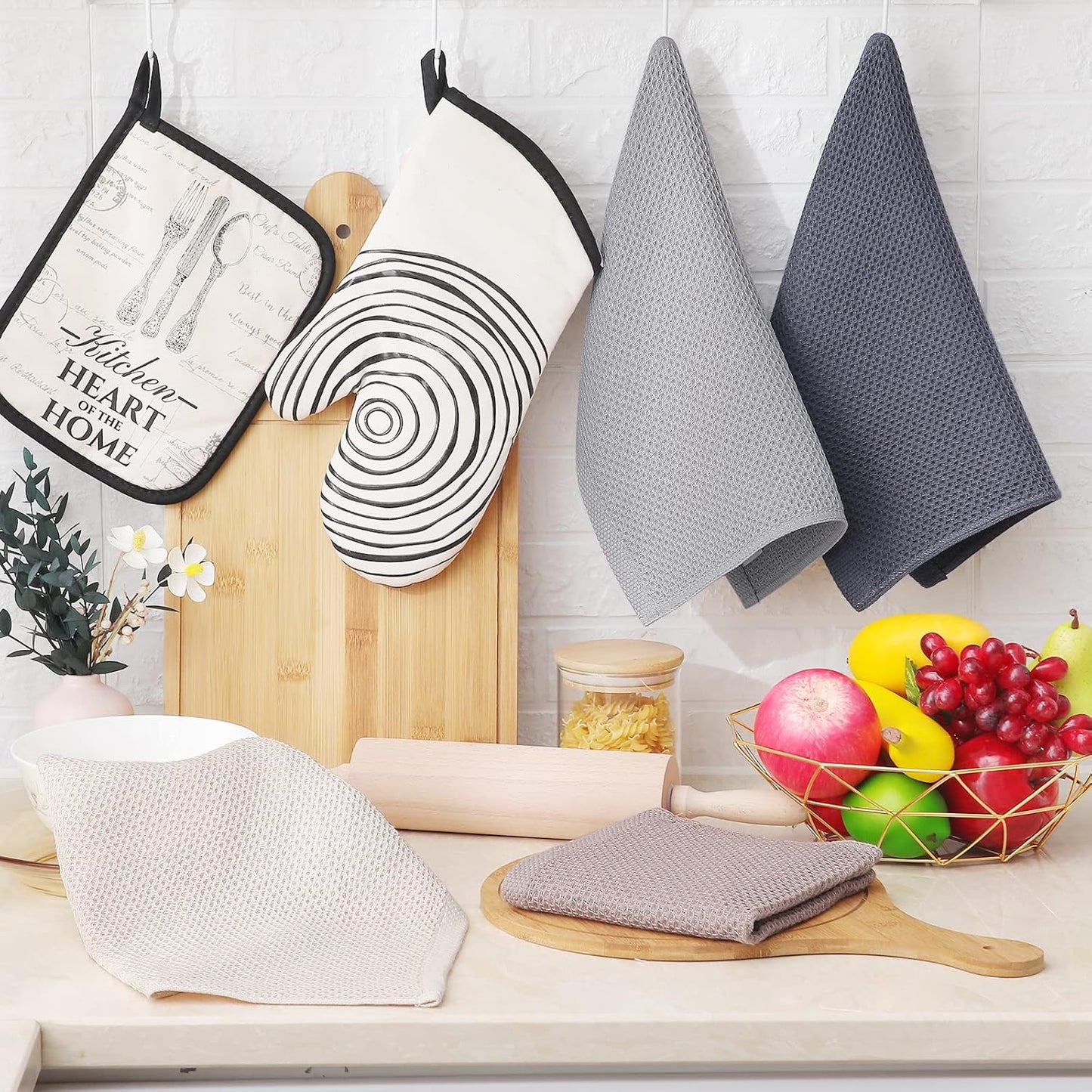 suncatcher 100% Cotton Waffle Weave Kitchen Dish Cloths, Ultra Soft Absorbent Quick Drying Dish Towels, 12 x 12 Inches, 6-Pack, Mixed Color