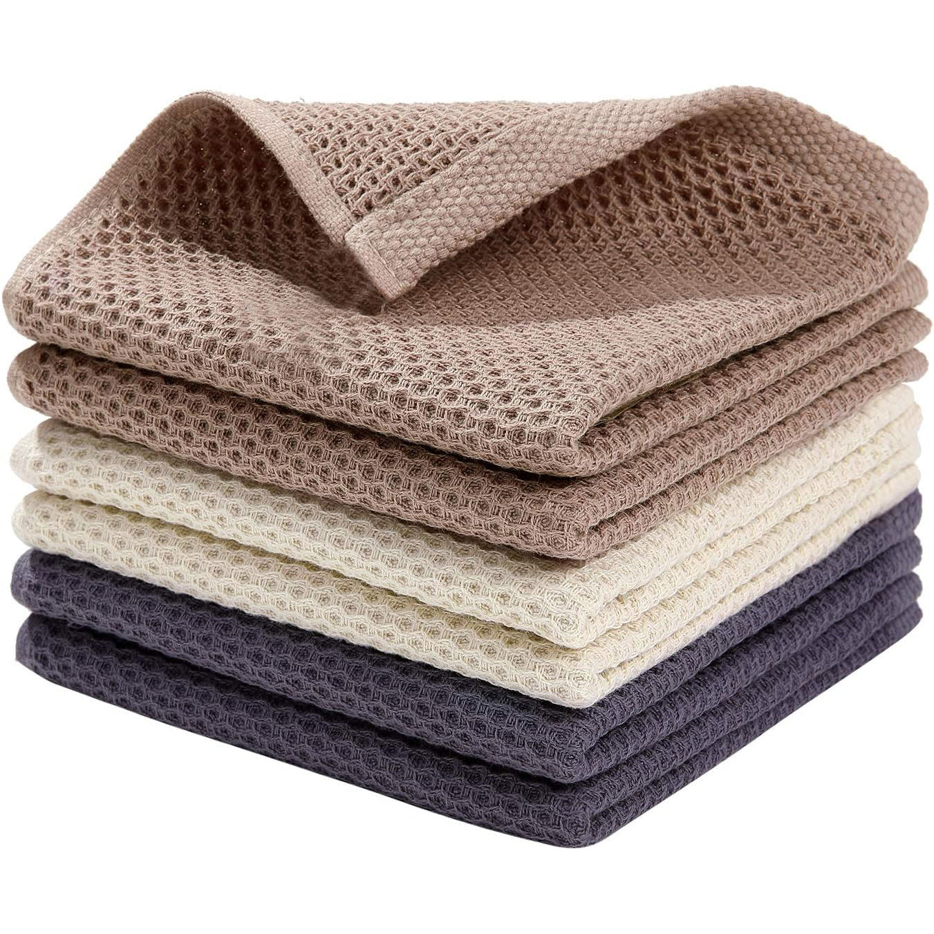 suncatcher 100% Cotton Waffle Weave Kitchen Dish Cloths, Ultra Soft Absorbent Quick Drying Dish Towels, 12 x 12 Inches, 6-Pack, Mixed Color