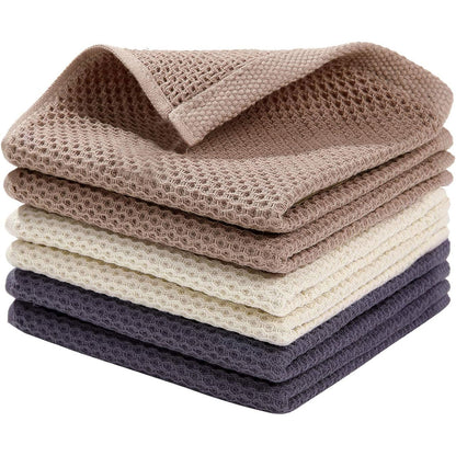 suncatcher 100% Cotton Waffle Weave Kitchen Dish Cloths, Ultra Soft Absorbent Quick Drying Dish Towels, 12 x 12 Inches, 6-Pack, Mixed Color
