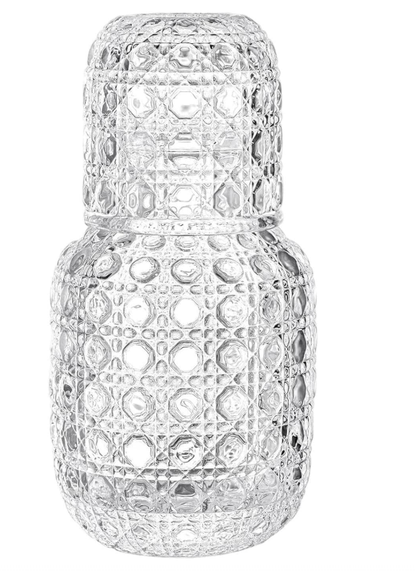 QFkris Embossed Glass Pitchers Set, Vintage Diamond Textured Beverage Carafe with Matching Drinking Cup for Juice Water Whiskey Iced Tea